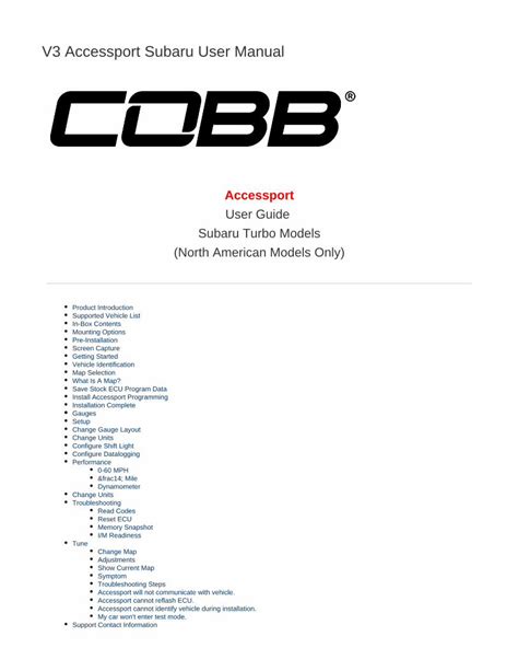 V3 Accessport Subaru User Manual 